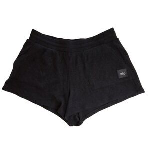 ALO Yoga Black Waffle Knit High Waisted Lounge Shorts Comfy Athleisure Large